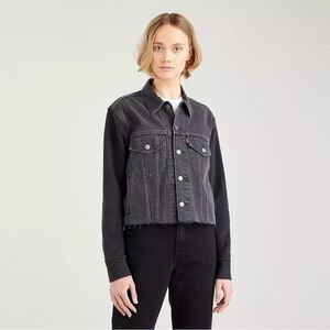 NWT Levi's Ex Boyfriend Hybrid Black Cropped Trucker Jacket Size Medium